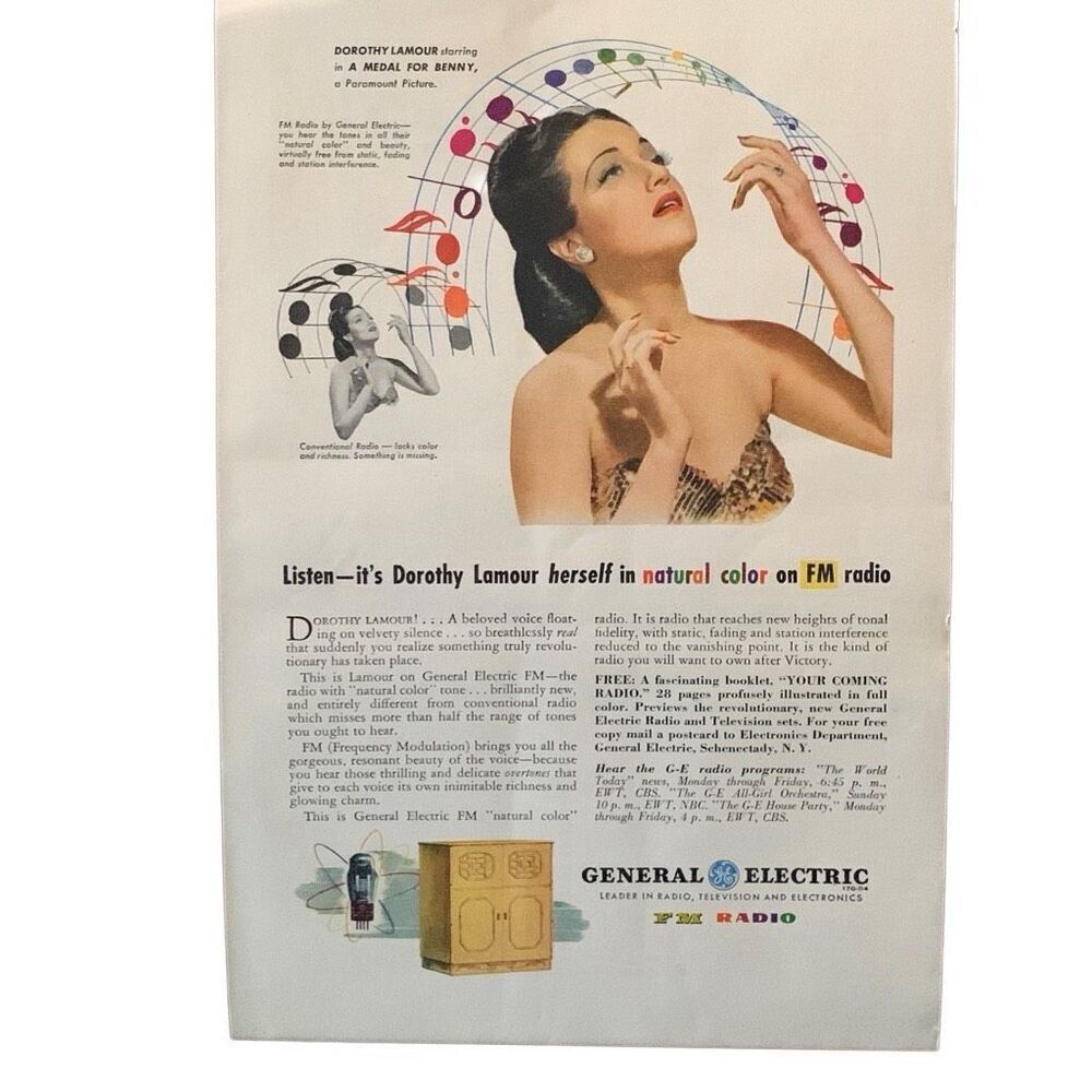 Vintage 1945 General Electric GE It’s Dorothy Lamour Ad Advertisement